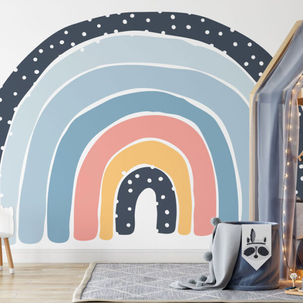 Let's Chase Rainbows Wall Mural, Seven Colours of the Rainbow Wallpaper, Rainbow in Blue Wallpaper, Boy's Nursery and room décor, Wall art
