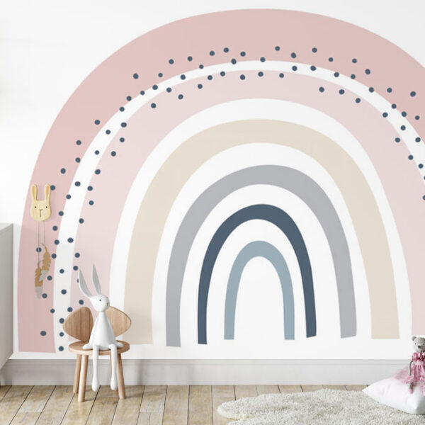 Rainbow in Blush and Warm Grey Wall Mural, Seven Colours of the Rainbow Wallpaper, Colorful Rainbow Wallpaper
