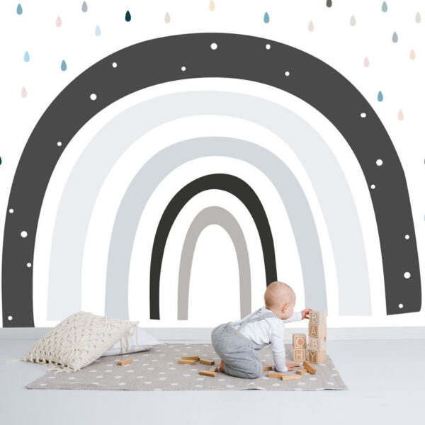 Monochrome Rainbow Wall Mural, Rainbow Wallpaper, Colorful Rainbow Wallpaper, Monochrome Rainbow Wallpaper, Nursery and room décor