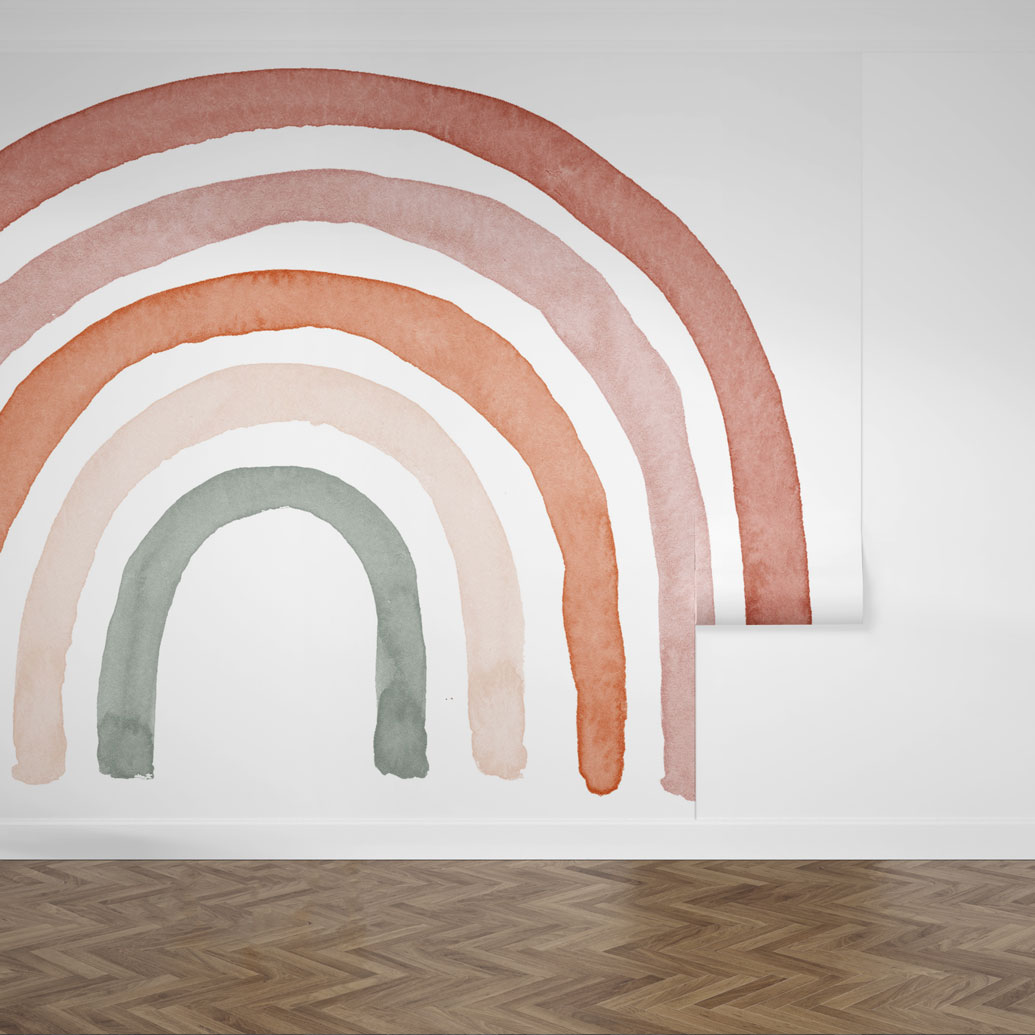 Watercolor Rainbow in Earthy Tones Wall Mural - Image 2